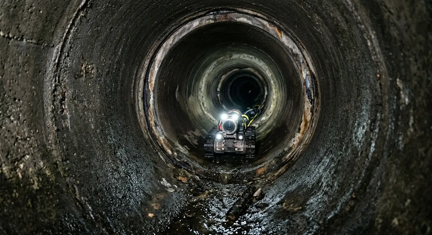 Robotic sewer camera inspecting pipe interior for Sewer Line Cleaning in Tucson Estates